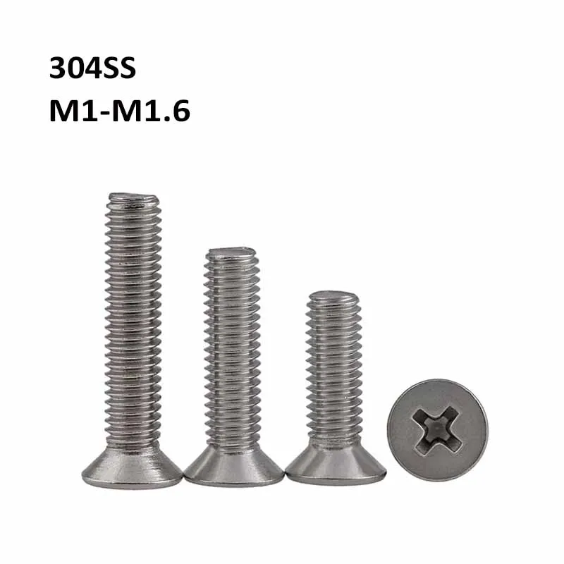 M1 M1.2 M1.4 M1.6 304 Stainless Steel Phillips Countersunk Head Screws A2 Flat Head Screw/Bolts