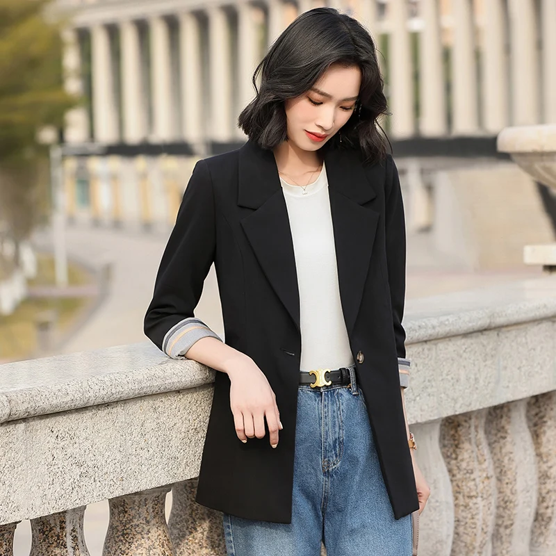 Boliyae High Quality Blazer Women 2021 New Designer Fashion Long Sleeve Black Jackets Spring Autumn For Office Lady Wear Tops