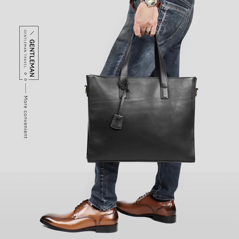 Handmade Men's Briefcase Genuine Leather Messenger Office Shoulder Bags For Women Fit For 16'' Laptop Maletines Hombre Handbag