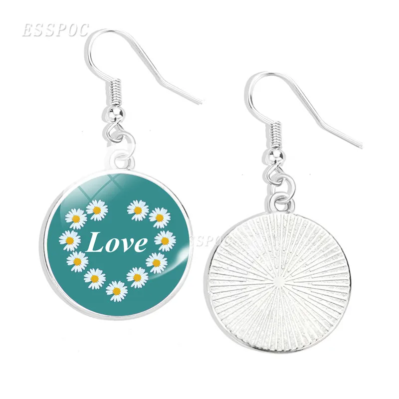 Серьги-Крючки с маргаритками сердечками и надписью Faith Hope Love | Украшения