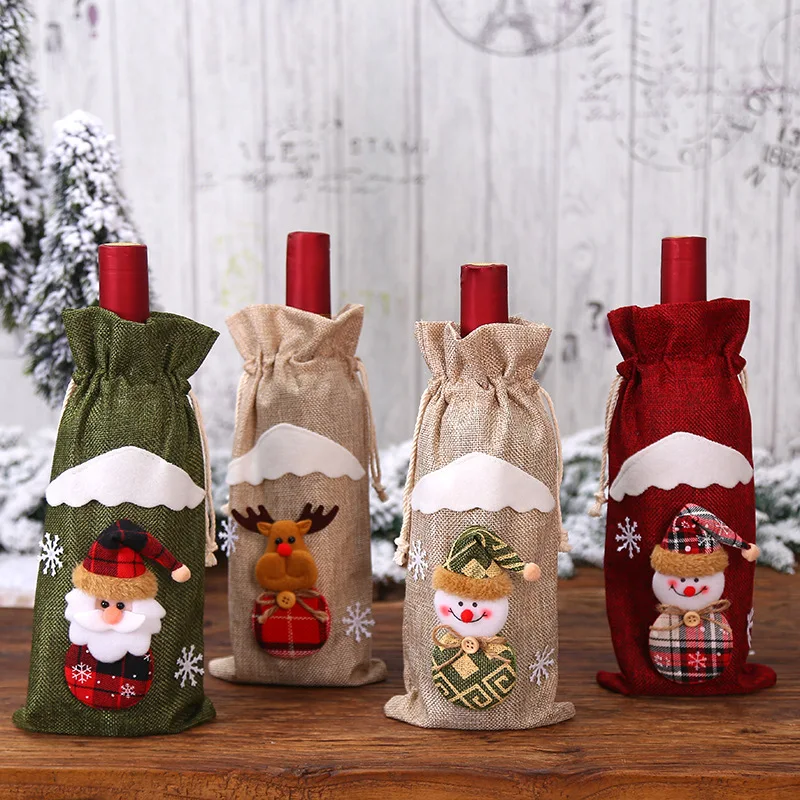 

christmas decorations for home новый год новогодние украшения linen claus wine bottle cover wine bag natal navidad Champagne lid