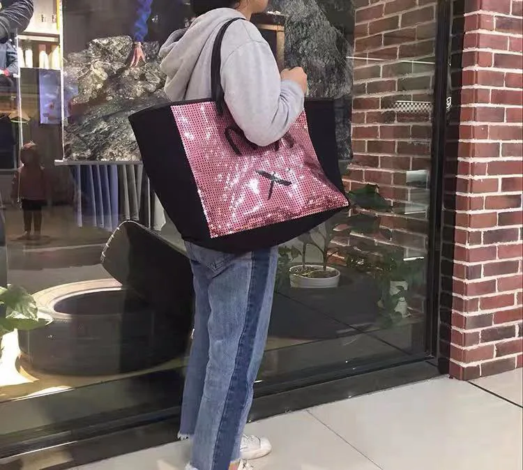 

Вместительная сумка через плечо с блестками Love, Портативная сумка для покупок, спортивная сумка для спортзала