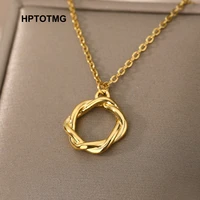 vintage twisted geometric pendant necklace for women stainless steel chain choker necklace 2021 trend jewelry party gifts
