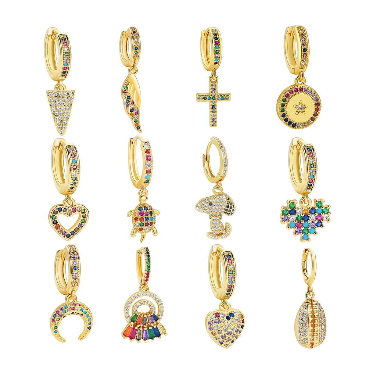 

Женские серьги-подвески в виде сердечек, крыльев, Креста, с цирконом