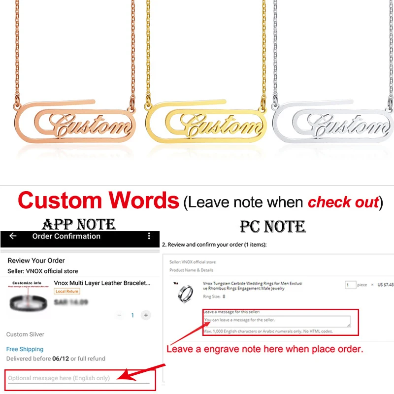 

Elegant Pin Custom Name Necklaces for Women Paper Clip Pendant Stainless Steel Temperament Party Lady Jewelry Adjustable