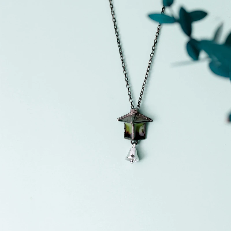 

925 Sterling Silver Fine Jewelry Personality Fashion Black Night Light Street Light Shape Pendant Necklace For Women Jewelry Gif