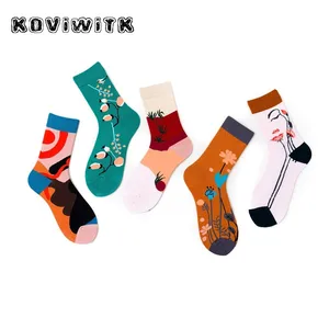 Женские хлопковые носки для женщин, женские цветные носки с цветком, дышащие повседневные короткие носки для девушек, женские носки