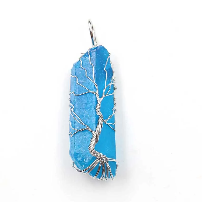14Send Leather Chain Подвески из природного камня Подвески 7 Чакра радужные украшения DIY кварцевые Дерево жизни рейки исцеляющий кулон ожерелье Маятник для женщин и мужчин - Окраска металла: 14Send Leather Chain