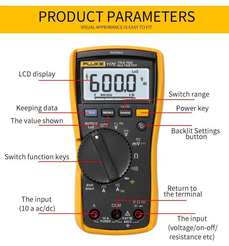 Цифровой мультиметр Fluke 117C HAVC voltalero с подсветкой 117 True RMS