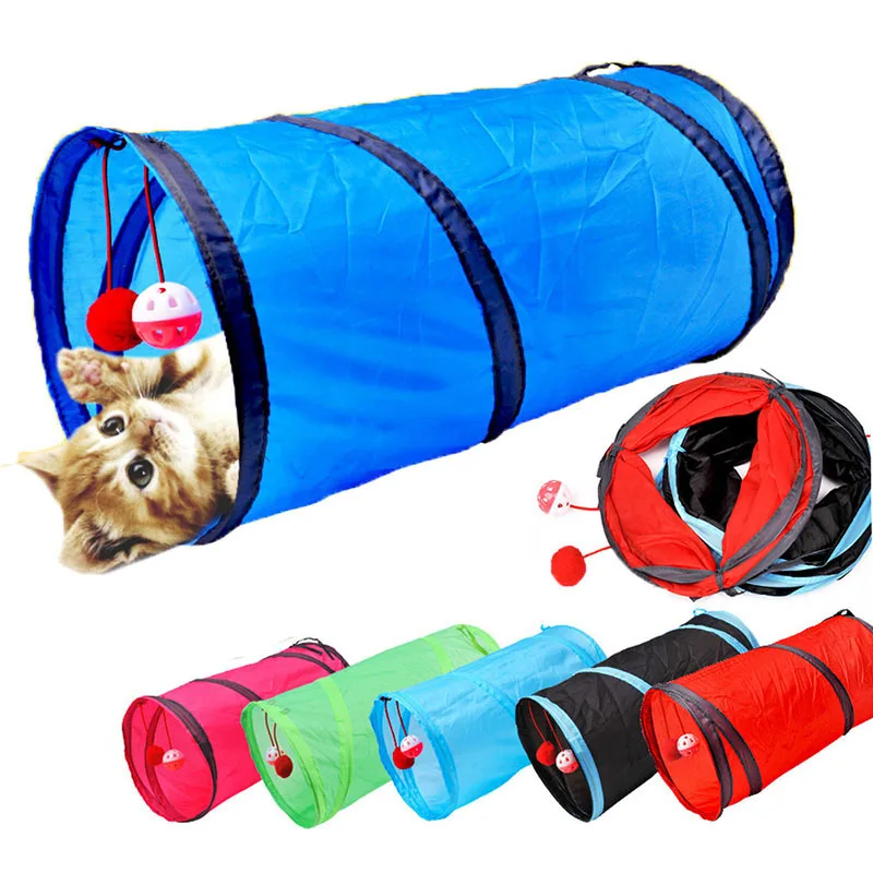 

2 Tubes Tunnel Toys Balls Polyester Funny Collapsible Cat Dog Toy Portable Pet Supplies