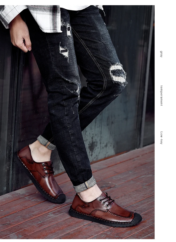 Hot Sale Leather Men Flats Shoes Hand Sewing Men Oxfords Zapatos Hombres Trendy Men Leather Lace Up Shoes High Quality Moccasins