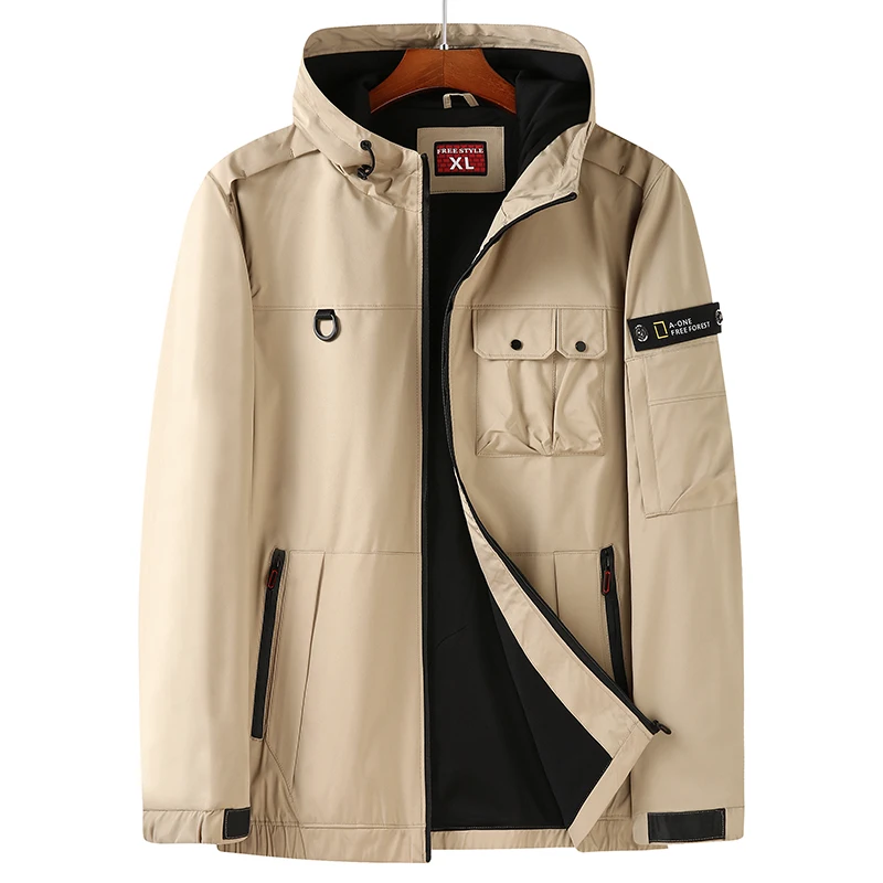 

Oversize 7XL 8XL Spring and Autumn Workwear Jackets And Coats Mens Clothes high quality Tooling jacket Outwear Windproof Hat