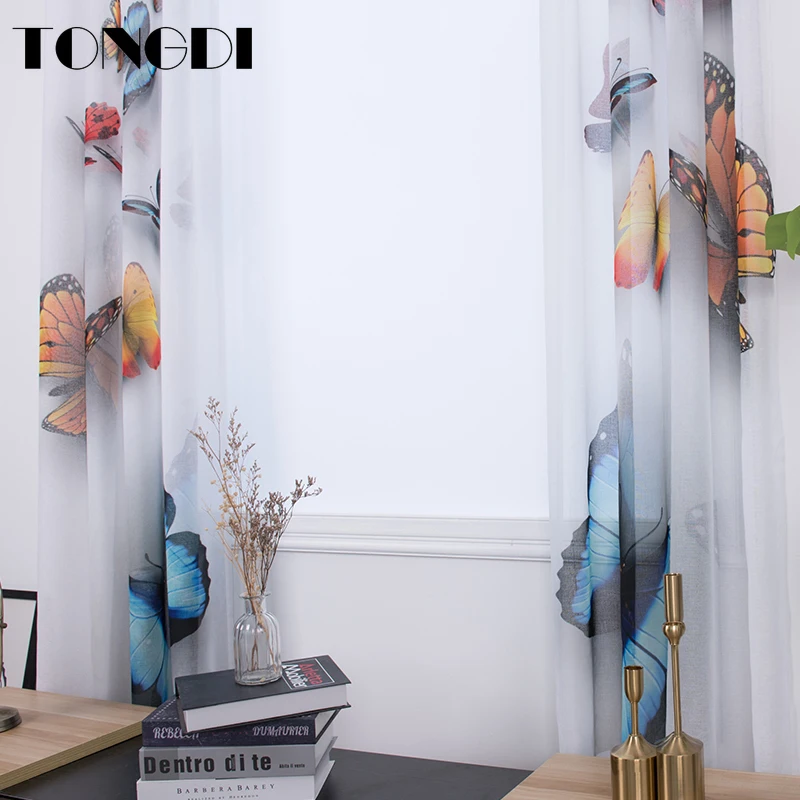 TONGDI 2 шт. Белый Тюль с цифровой печатью занавеска Элегантный Прозрачный декор