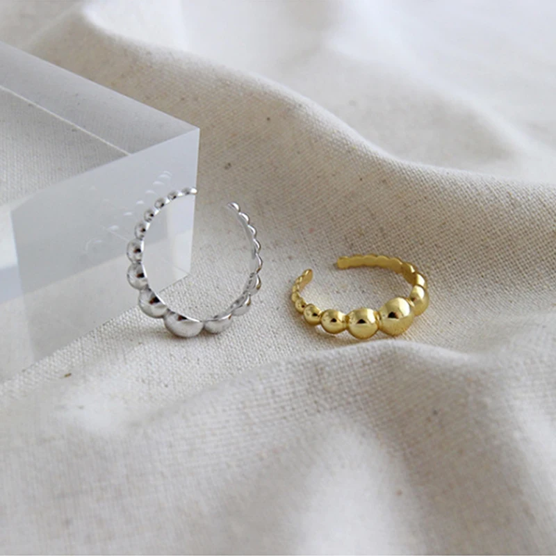 

S925 серебряное кольцо в Корейском стиле INS минималистский геометрический круглых бусин бисера Глянцевые Женские Откройте кольцо серебряное...