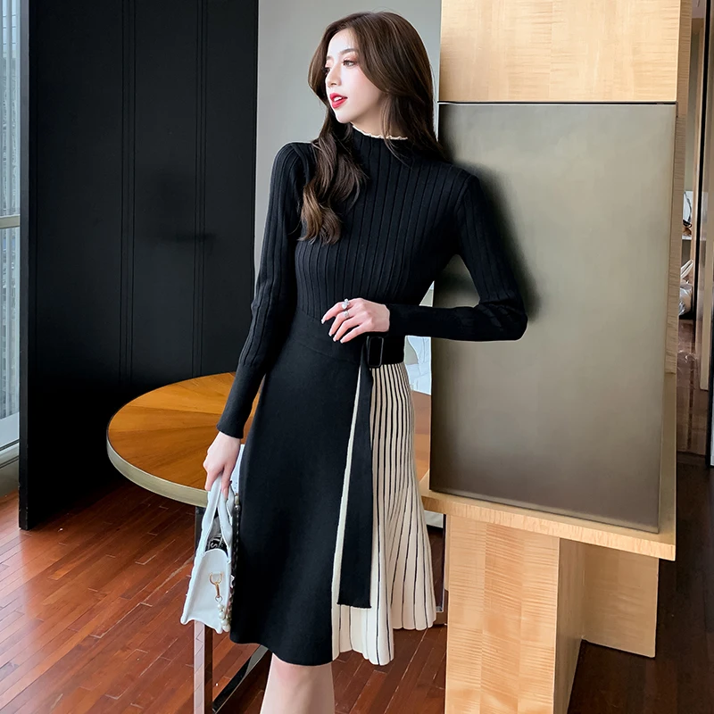 

Женское трикотажное платье-свитер, теплое эластичное элегантное вязаное платье на шнуровке, Осень-зима 2022