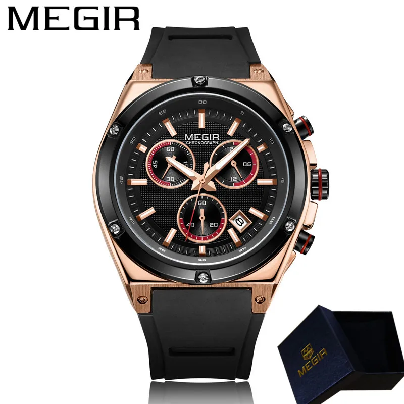 Часы MEGIR Мужские Наручные с календарем роскошные Брендовые спортивные армейские