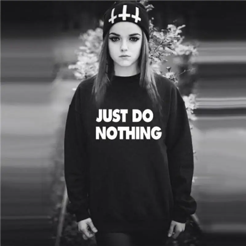

JUST DO NOTHING HOT Fashion Women Letter Printed Long Sleeve Slim Fit Jumper Hoodies Coat Sweatshirt Pollover tops PLUS SIZE