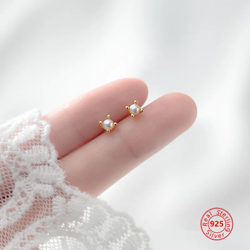 

JuneLeaf Genuine 925 Sterling Silver Mini Baroque Pearl Stud Earrings For Women Teen Girls Daily Life Fashion Korean Jewelry