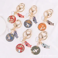 chinese style alloy enamel keychain rabbit cat flower deer koi couple key chain student bag pendant keyring jewelry