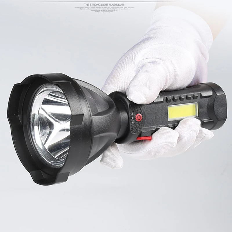 

The Farthest Led Flashlight Lighting Built in Battery Distance Big Cup Reflactor Torch Micro USB Rechargeable Outdoor Lantern