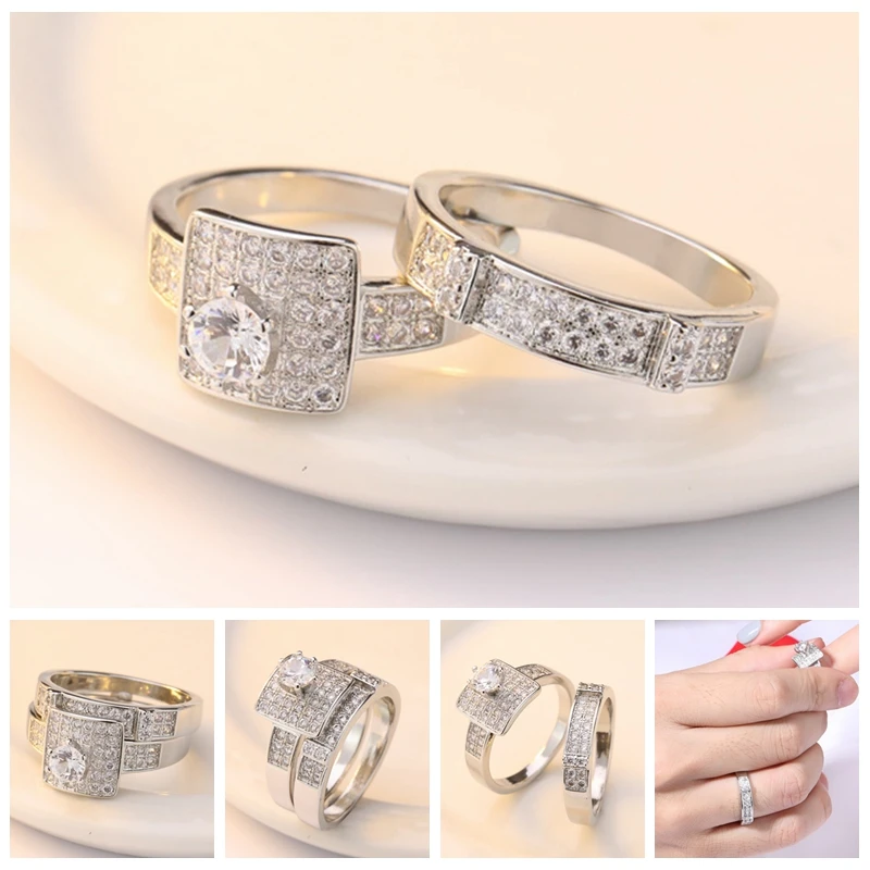 Женский набор обручальных колец классические квадратные кольца белого золота