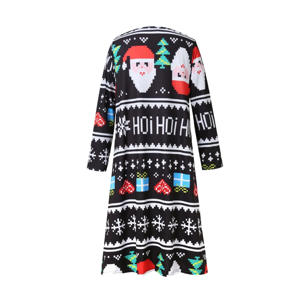 Зимнее длинное платье с длинным рукавом Санта Клаусом для рождественской дочери