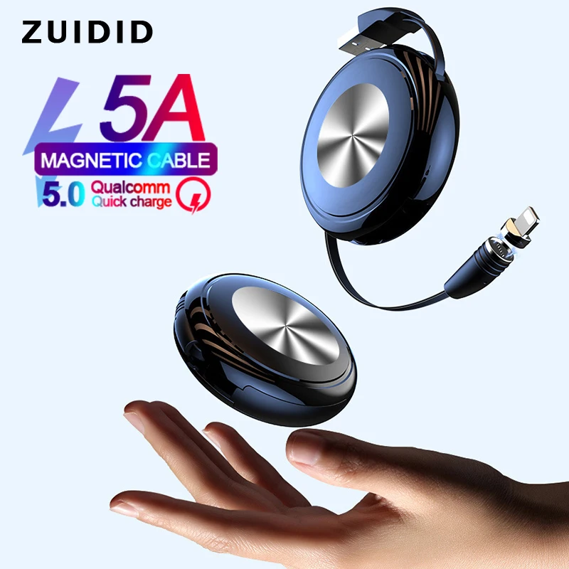 

Unilateral Retractable Magnetic Cable 5A Fast Charging Flash Charging 3in1 Multi-function Phone USB Charge Cord for IPhone 12Pro