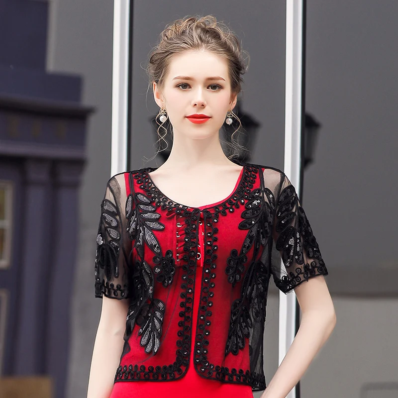 Летняя винтажная мода повседневная вышивка короткий рукав покрытая пуговицами