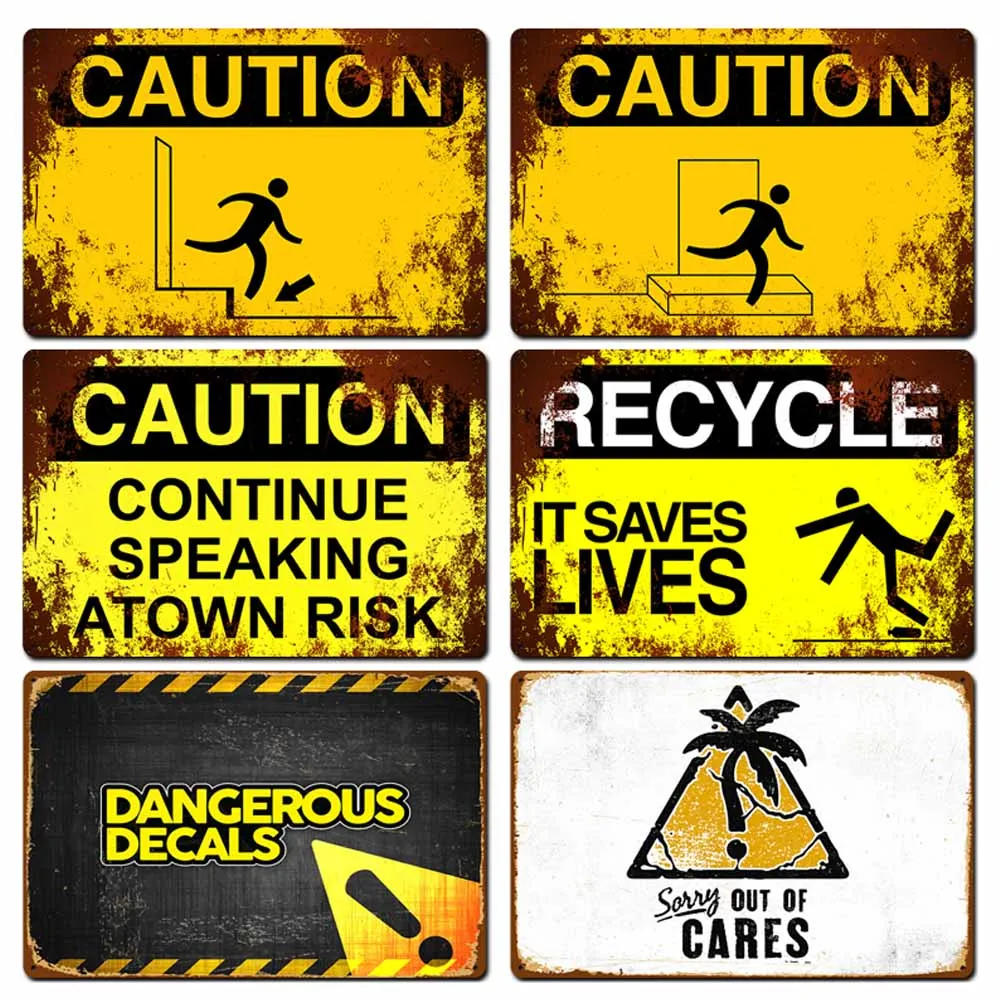 Attention Caution Vintage Metal Tin Signs Dangerous Poster Warning Retro Plaque Wall Decoration | Дом и сад