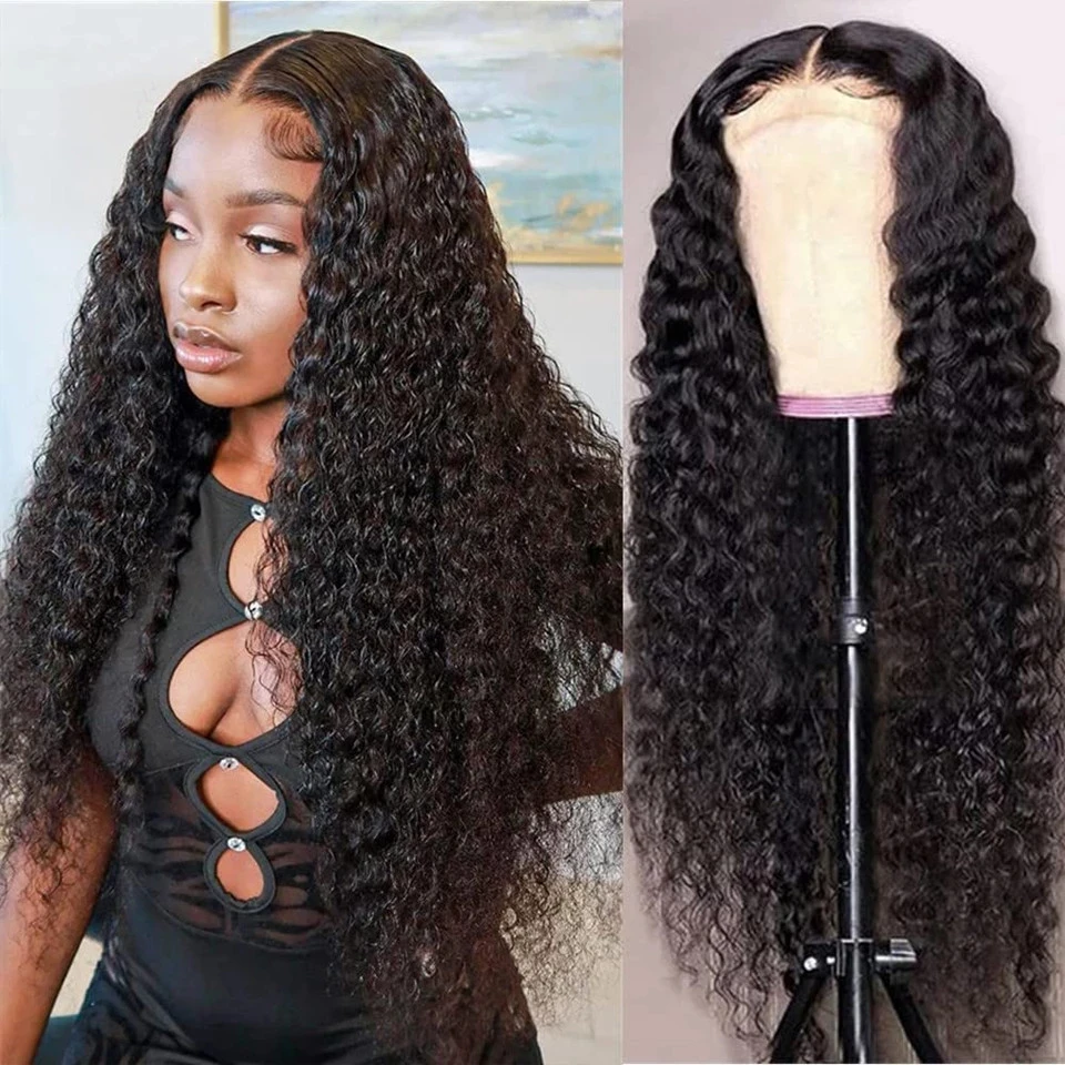 4x4 5x5 Deep Wave Lace Closure Human Hair Wig 13x6 Lace Front Wig PrePlucked Bleach Knots13x4 Transparent Deep Wave Frontal Wig