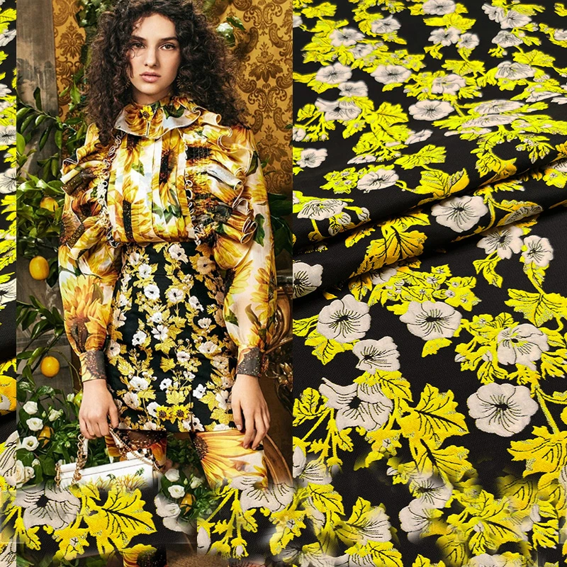 Жаккардовая парчовая ткань желтого цвета металлик в европейском стиле для