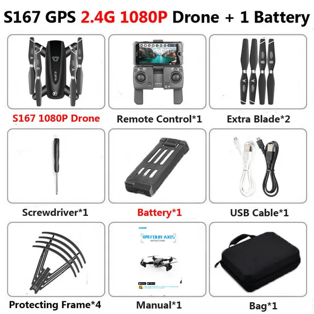 2.4G 1080P 1B Bag S167 5G Дрон GPS Радиоуправляемый квадрокоптер с камерой 4K wifi FPV Складной Летающий жесты фотографии вертолет для видеосъемки игрушки - Цвет: 2.4G 1080P 1B Bag