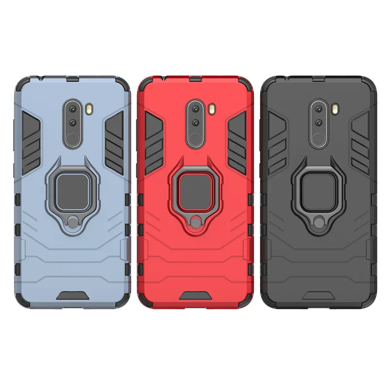 for pocophone f1 case armor pc cover finger ring holder phone case for xiaomi poco phone pocofone f1 cover shockproof bumper free global shipping