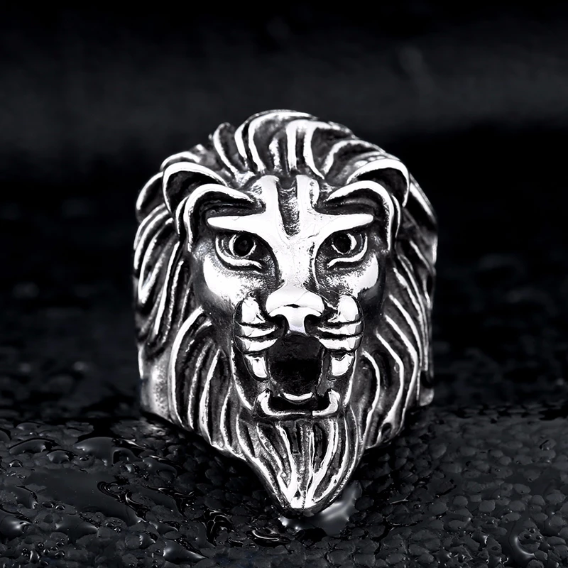 Lots Men's Fashion Stainless Steel Jewelry Cool Animal Lion Head Ring Punk Personality BR8 234 US Size|lion head ring|ring punkfashion rings |