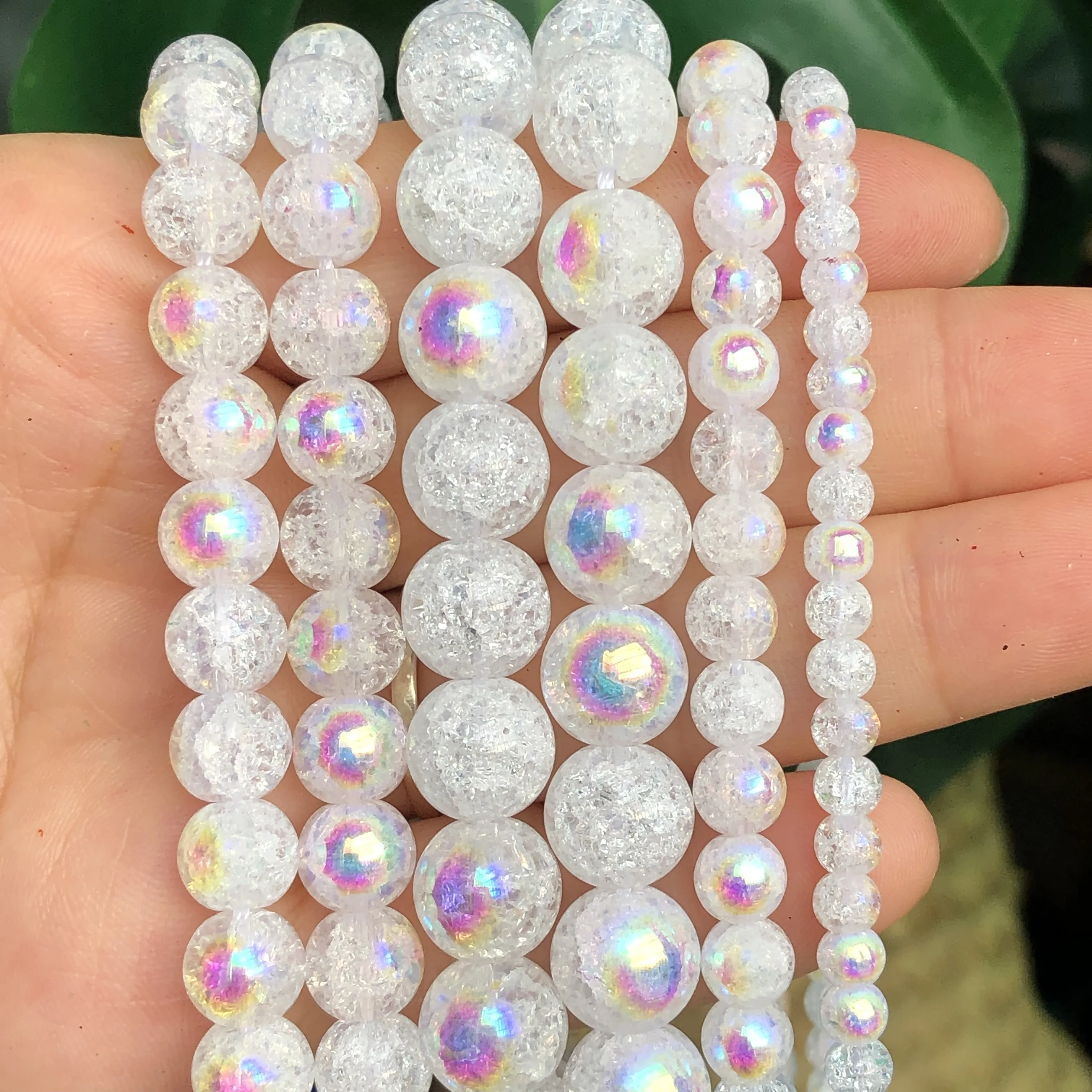 

Natural Stone AB White Snow Cracked Quartz Crystal Beads For Jewelry Making Diy Bracelet Necklace 15Inch 4 6 8 10 12mm Pick Size