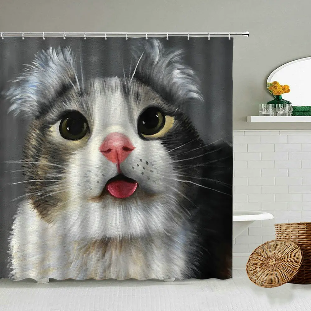 

Cute Colorful Cat Butterfly Shower Curtain Animal Theme Child Bathroom Waterproof Polyester Curtains Home Decoration With Hook