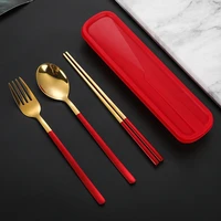 spoon fork portable cutlery sets 3pcs gold stainless steels set of spoon chopsticks forks travel christmas new years tableware
