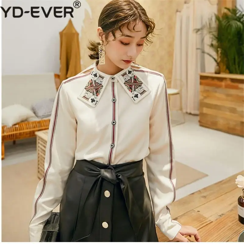 Женские рубашки с принтом покера дизайнерские Подиумные топы на пуговицах