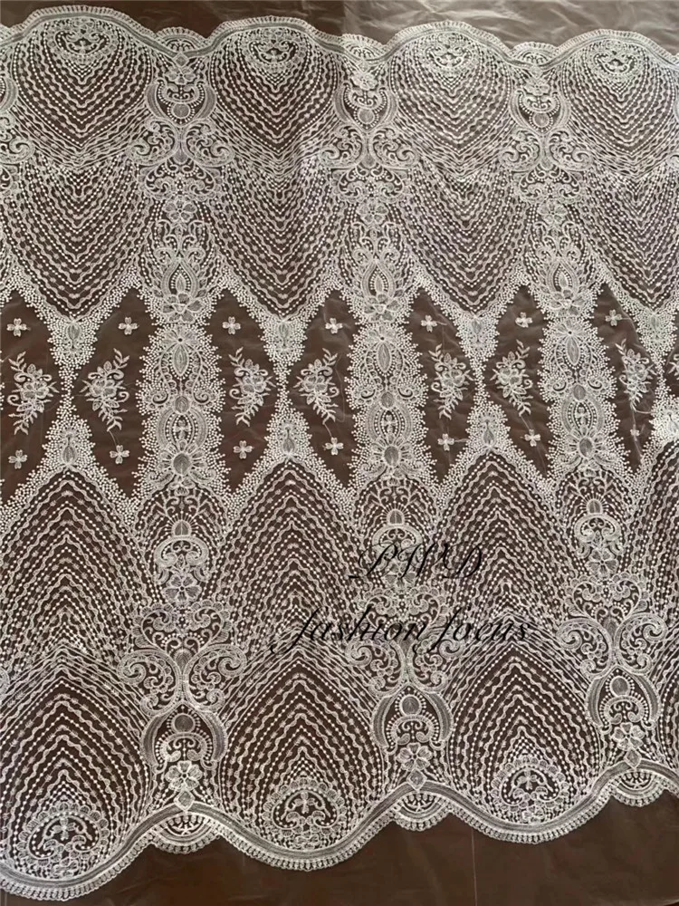 Французская кружевная ткань белая африканская с вышивкой Шантильи для