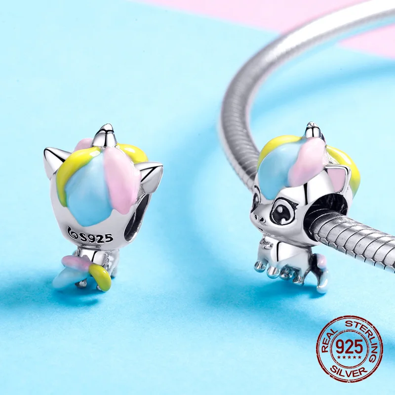 Подлинные эмалированные бусины в виде единорога из стерлингового серебра 925