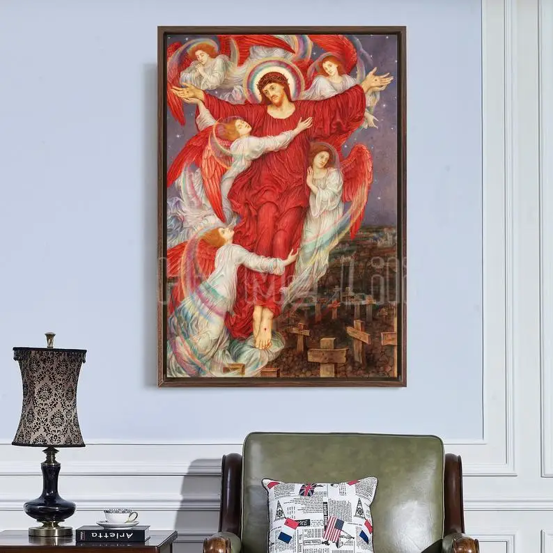 Эвеллин де Морган Красный Крест Иисус и Ангел холст печать Искусство стены декор