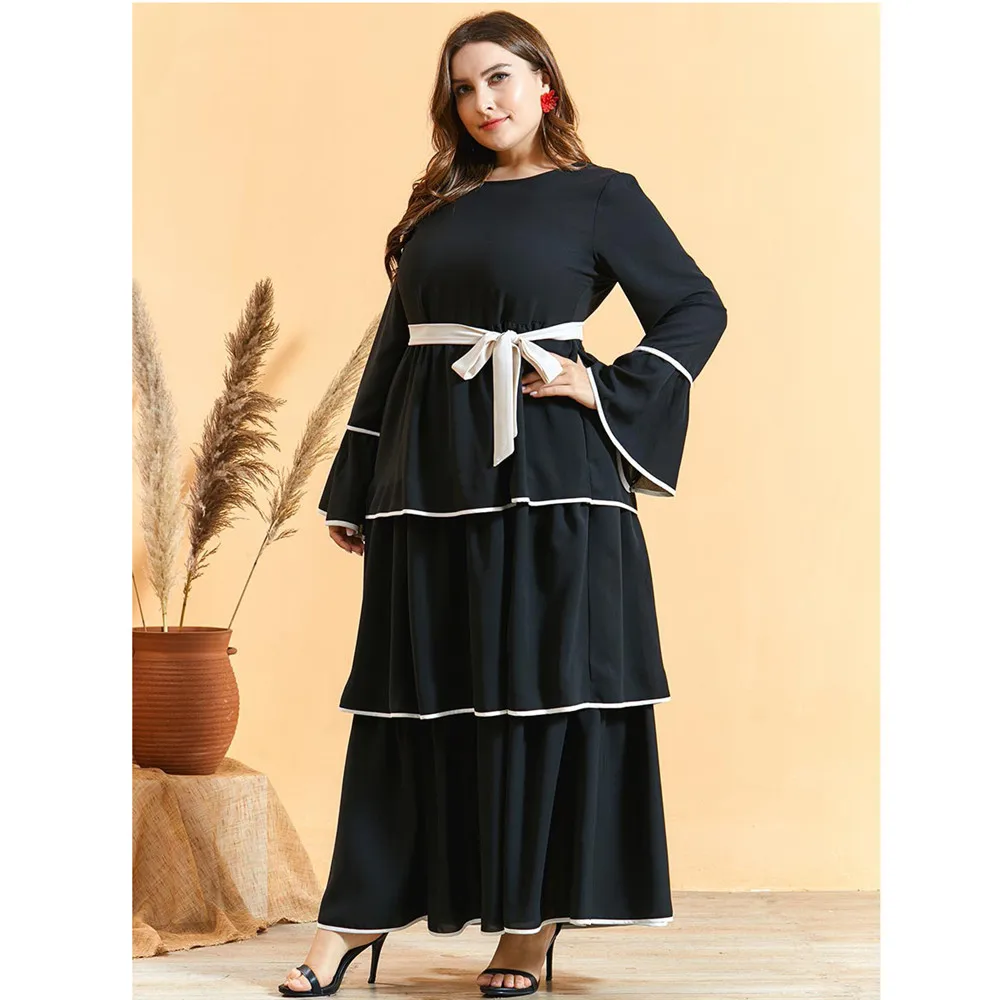 

Plus Size Abaya Muslim Women Layered Long Maxi Dress Ramadan Islamic Clothing Flare Sleeve Robe Kaftan Arab Dubai Turkish Jilbab