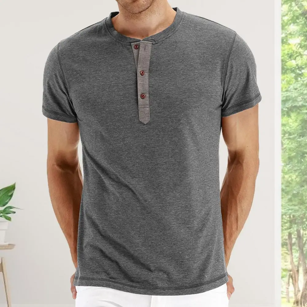 Футболка Henley мужская с коротким рукавом льняная тенниска на пуговицах модный