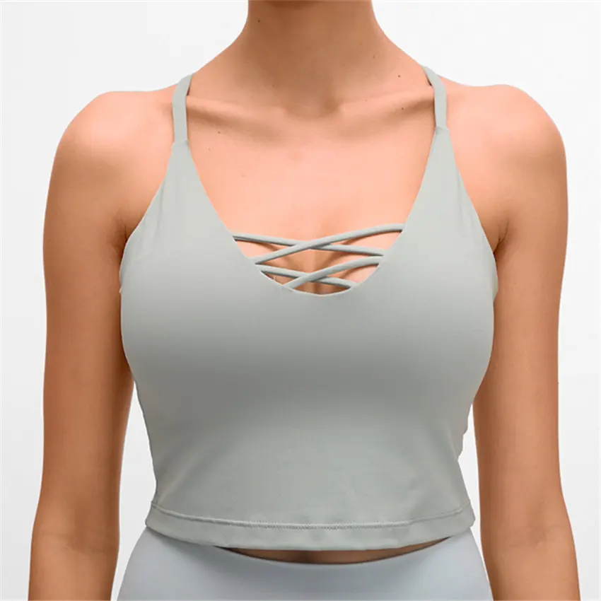 Женский топ для йоги с Встроенный лифчик крест-накрест кроп рубашки тренировки