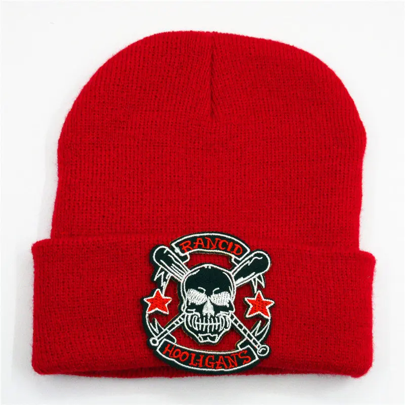 

2020 Cotton Skull Embroidery Thicken Knitted Hat Winter Warm Hat Skullies Cap Beanie Hat for Men and Women 19