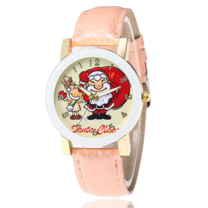 Новые модные женские часы с мультяшным Санта Клаусом и лосем кожаные кварцевые