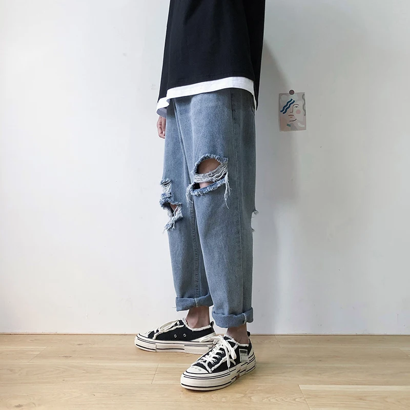 

Street jeans men pants men's tight fashion clothing ripped men slim zipper hip hop Harajuku men's jeans men's jeans cool