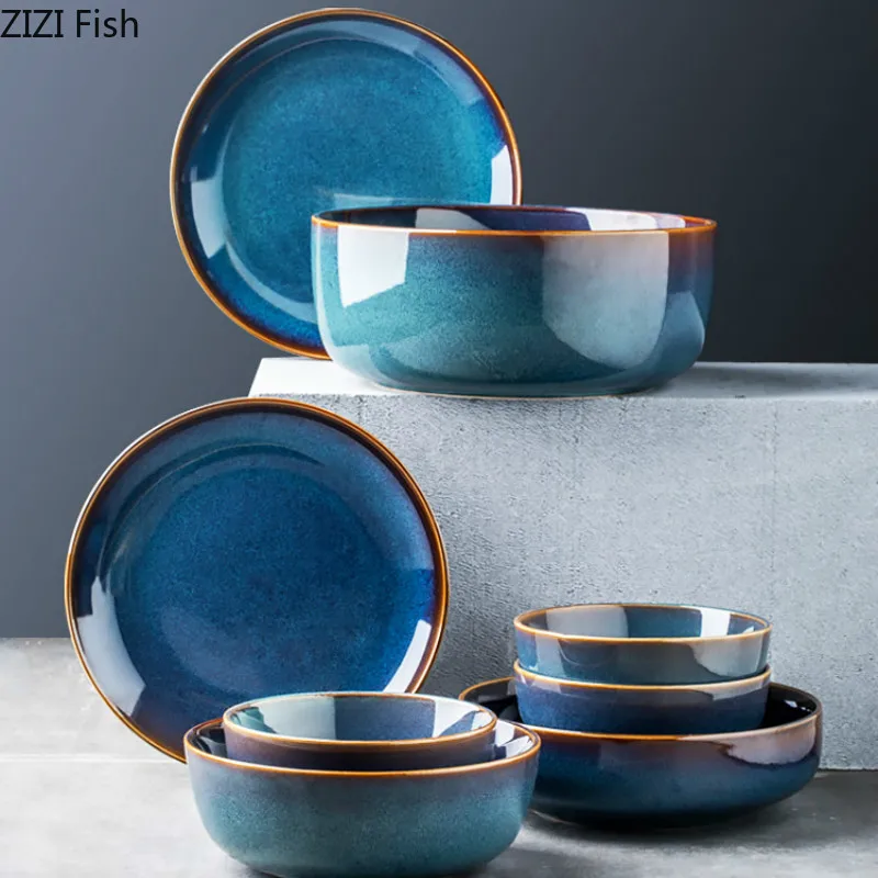 Керамическая посуда в стиле ретро бытовая тарелка для риса и стейка лапши супа