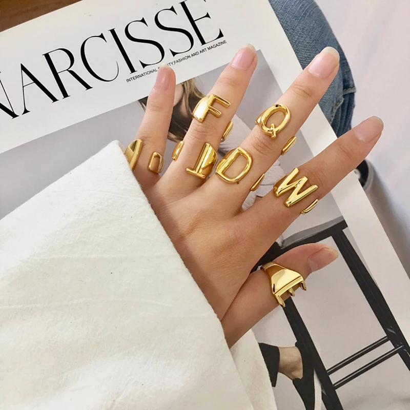 

European and American star hipsters with the same paragraph ins net red explosion 26 English capital letters open ring index fin