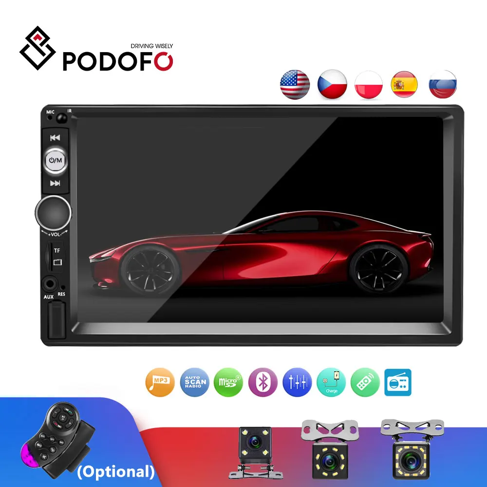 Podofo Авторадио 2 din Кассетный рекордер автомобильный Радио 7 ''сенсорный экран 2din Автомагнитола аудио Bluetooth MP5 FM мультимедийный плеер